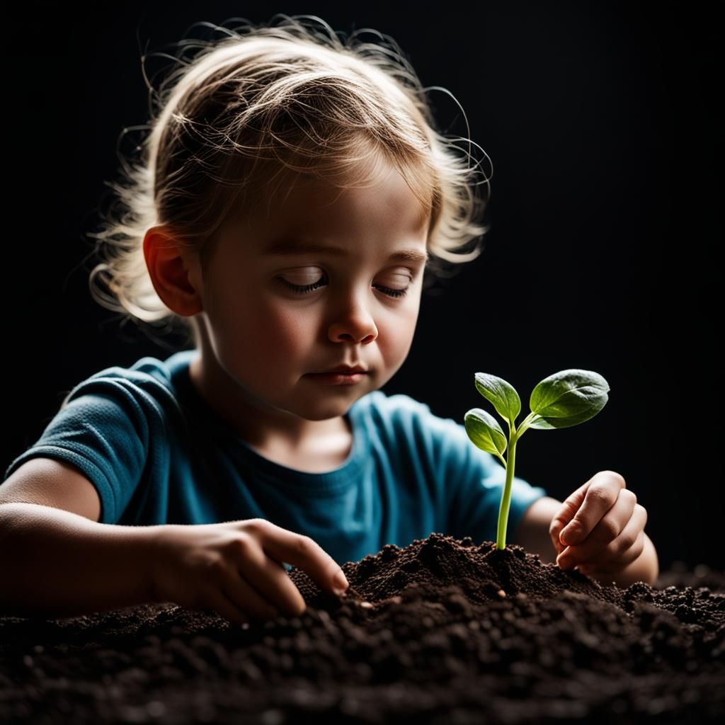 Child Planting Seeds: Close-Up Portrait