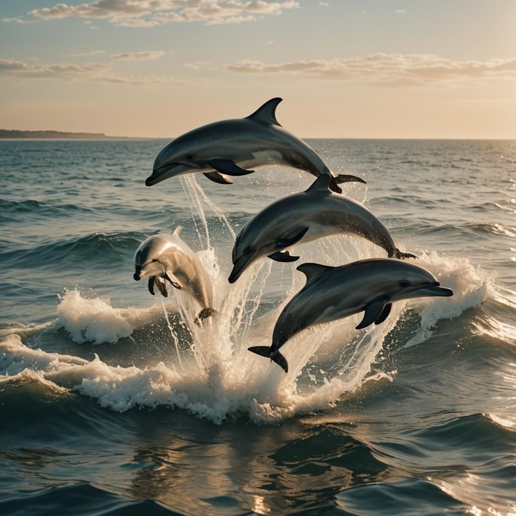 Dolphins Jumping in Golden Hour Cinematic Style