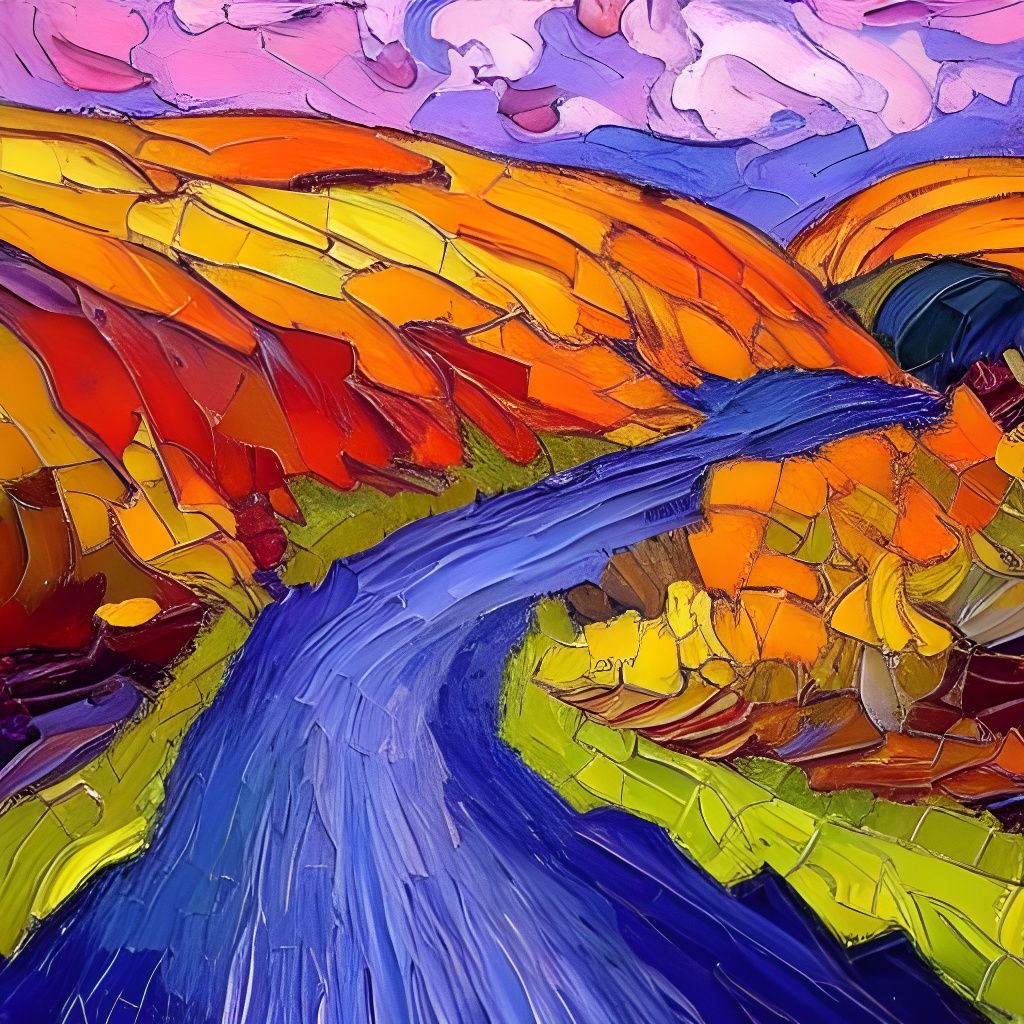 Autumn River in Impasto Oil Painting Style