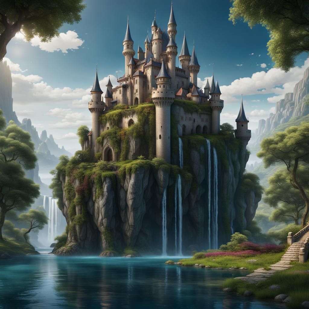 Eco-Friendly Castle at World's Edge: Fantasy Art