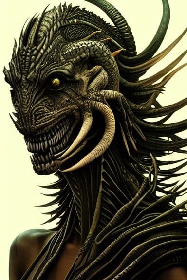 Detailed Reptile Woman Hybrid in Biopunk Style