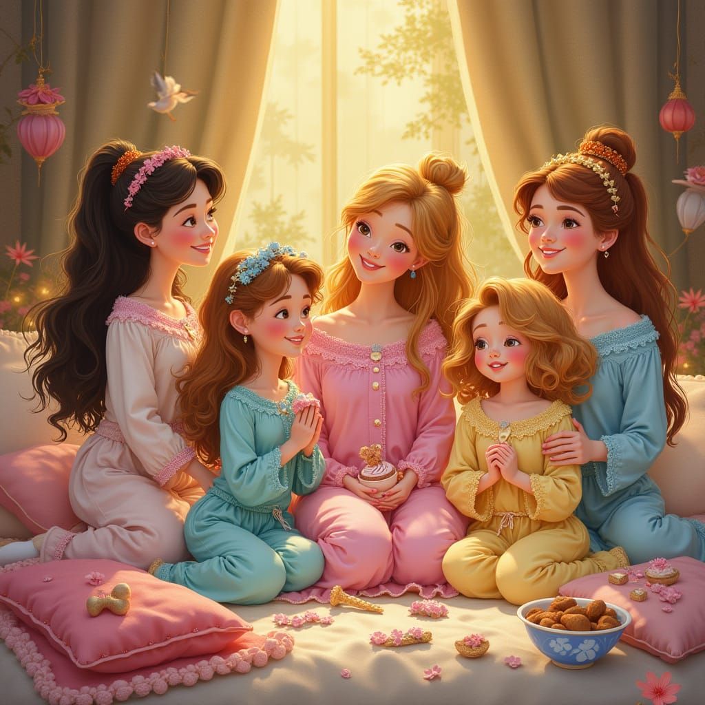 Disney Princesses in Whimsical Pajama Party