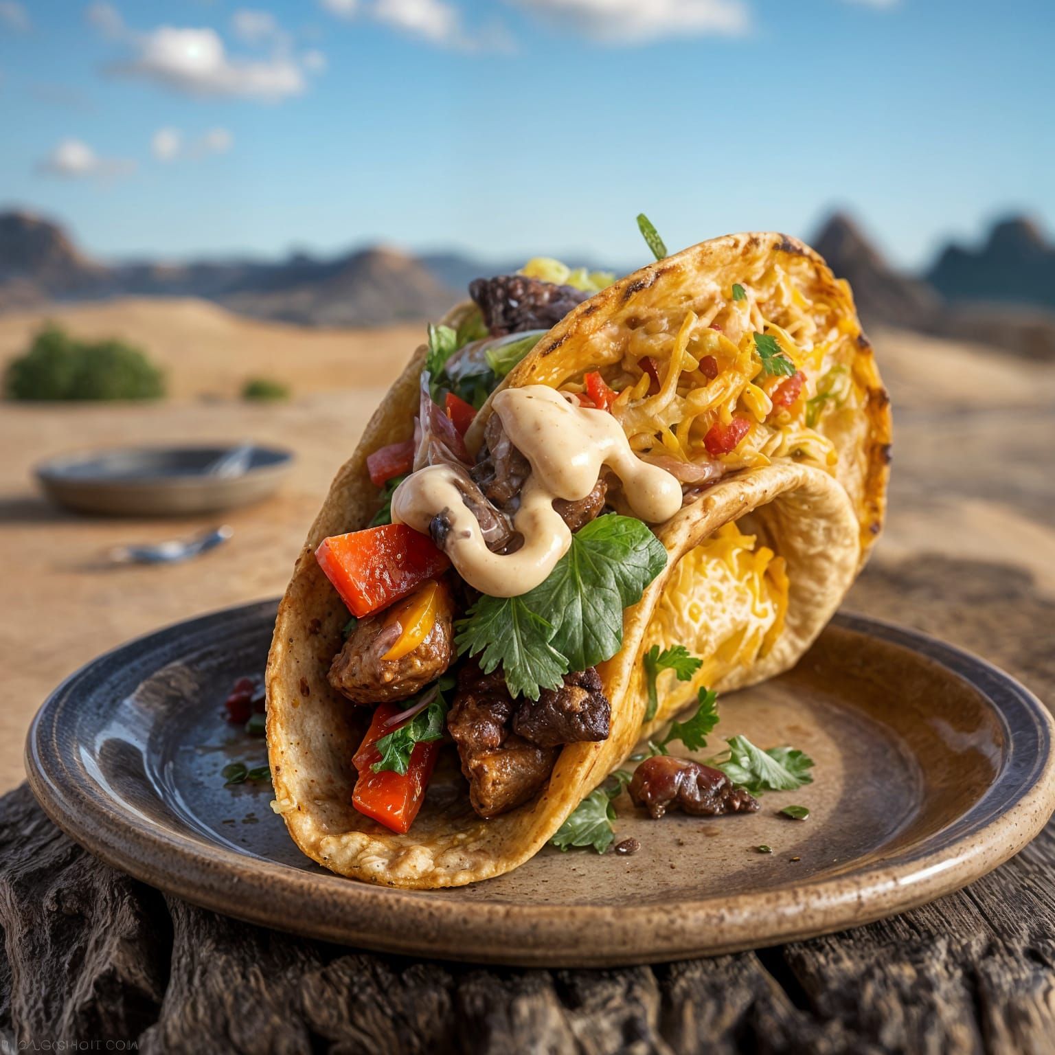Delicious Gourmet Taco in Desert Atmosphere, 3D Render