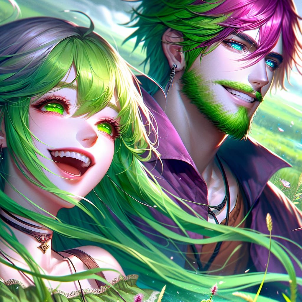 Anime Woman and Man in Harmonious Fantasy Scene