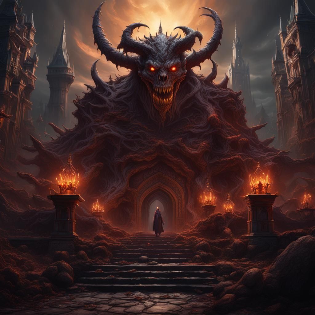 Detailed Demonic Matte Painting in Deep Color