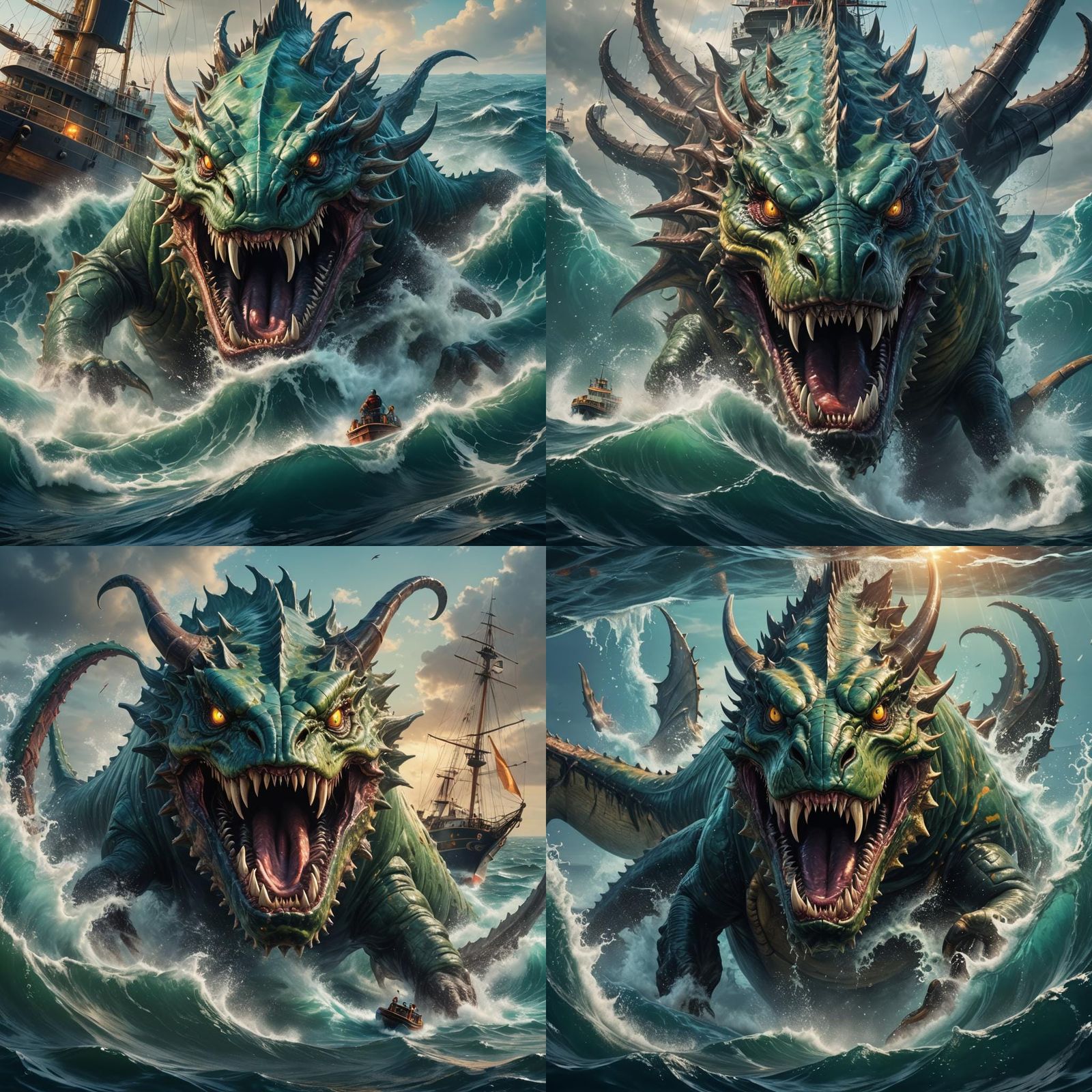 Hyperrealistic Sea Monster Lurking Beneath Ship