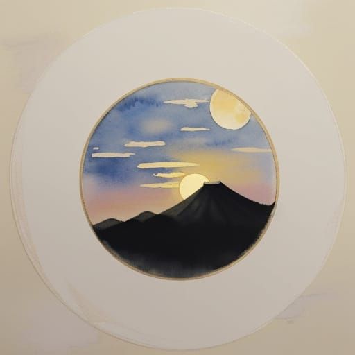 Moon in Clouds: Japanese Ink Wash Painting