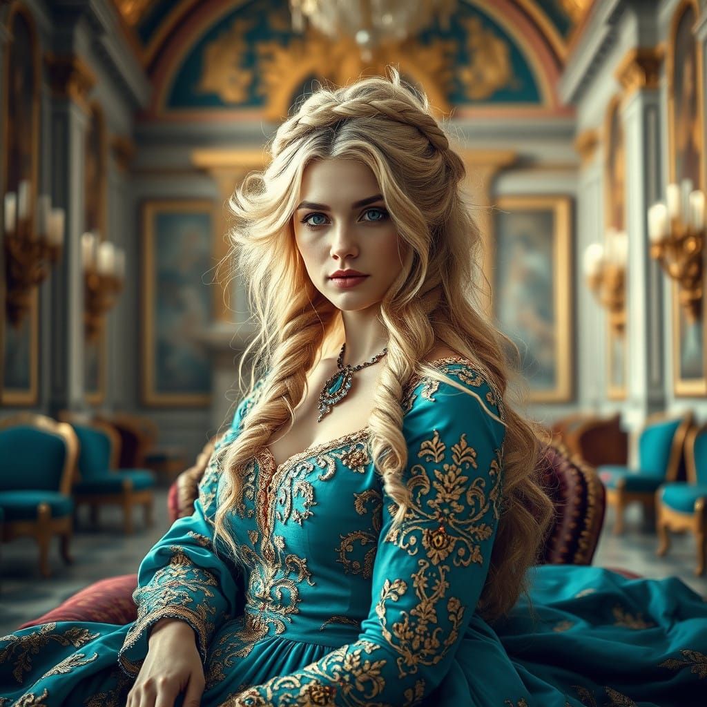 Ethereal Renaissance Goddess in Turquoise Regalia