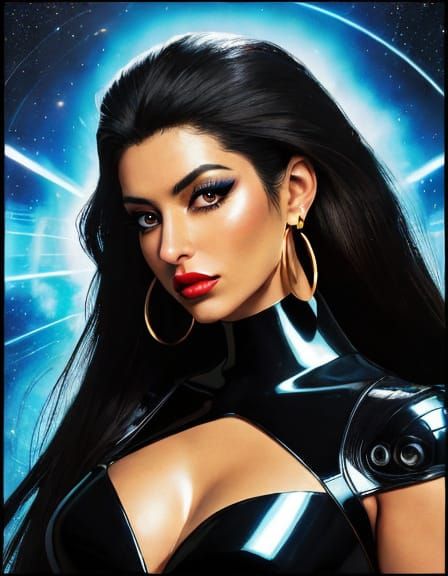 Retro-Futuristic Hispanic Woman in Space Dress