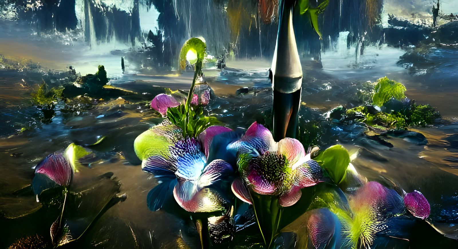 Glowing Neon Flower in Stipple Style