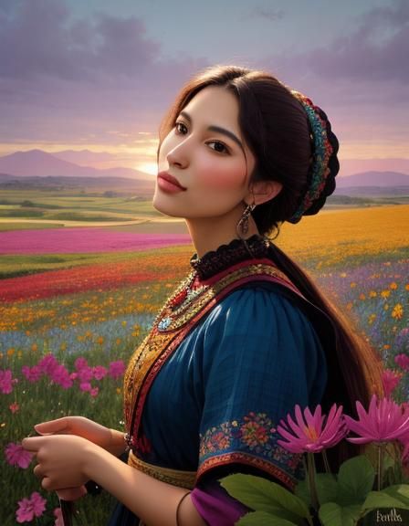 Portrait of a Smiling Peasant Woman with Flowers