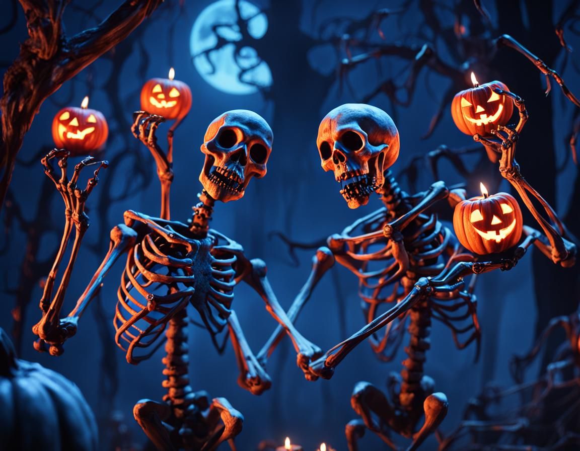 Dancing Skeletons in Gothic Horror Style