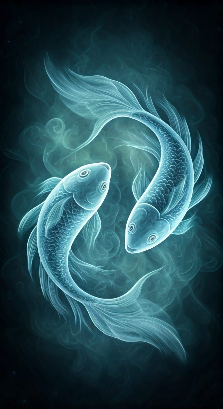 Ethereal Pisces Symbol in Dreamy, Iridescent Mist