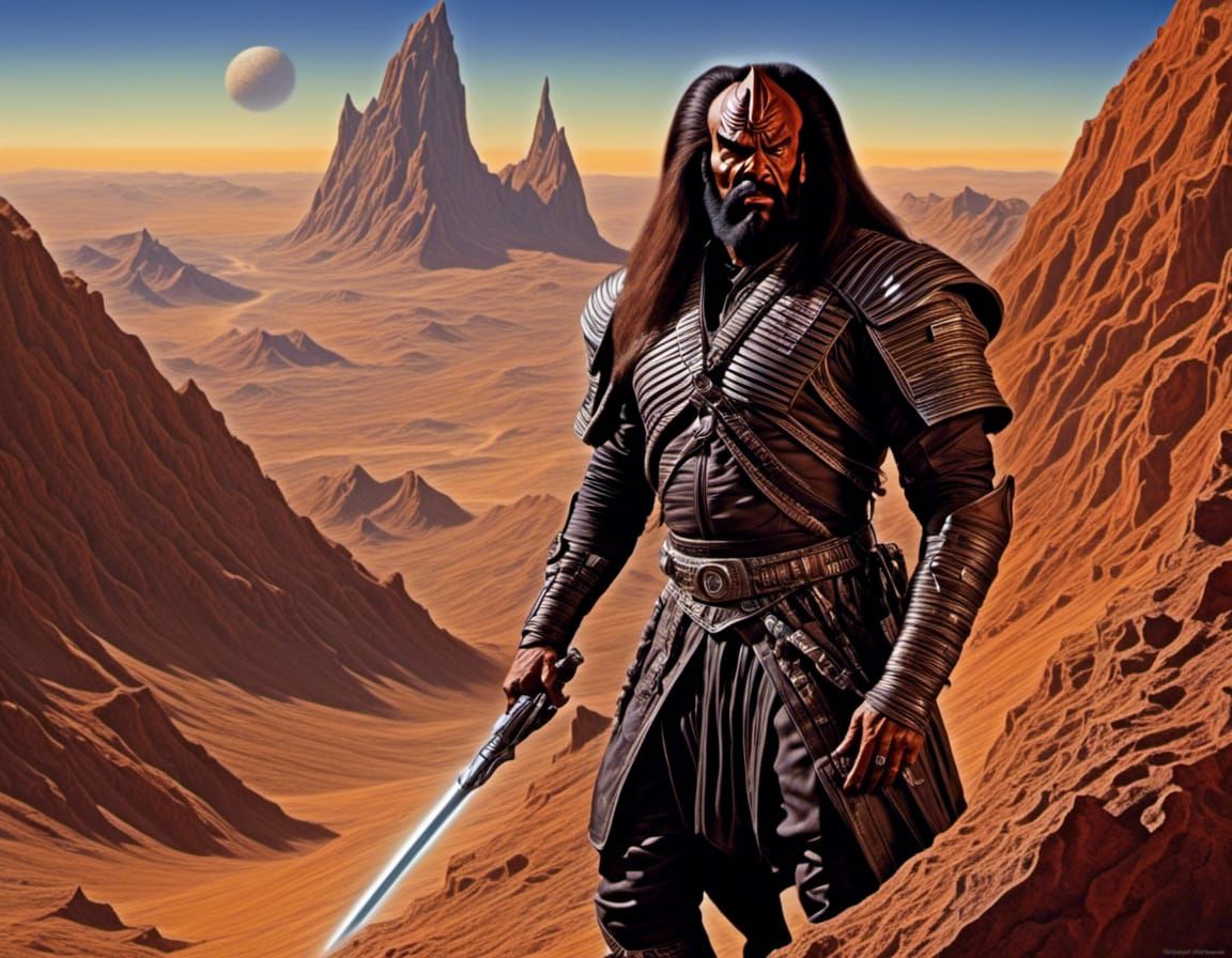 Hyperrealistic Klingon Warrior on Hostile Battlefield