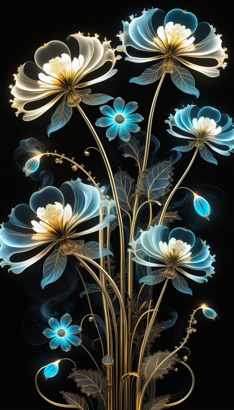 Bioluminescent Fractal Flowers in Steampunk Style