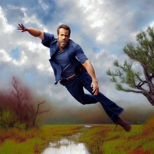 Ryan Reynolds Falling: Oil Painting Portrait