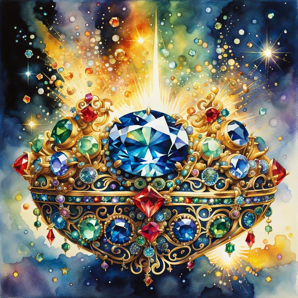 Sparkling Gemstone Treasure in Magical Watercolor Style