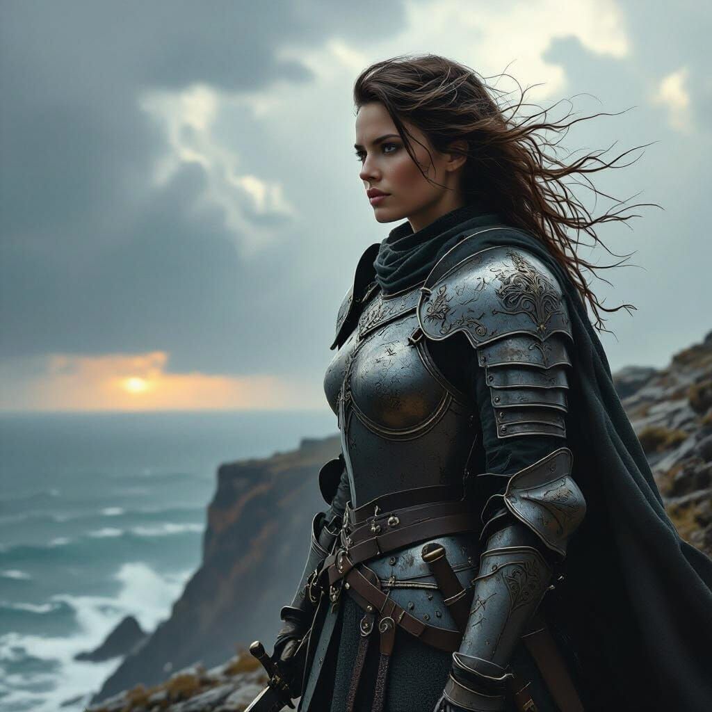 Knight on Cliff: Dark Fantasy Gritty Realism