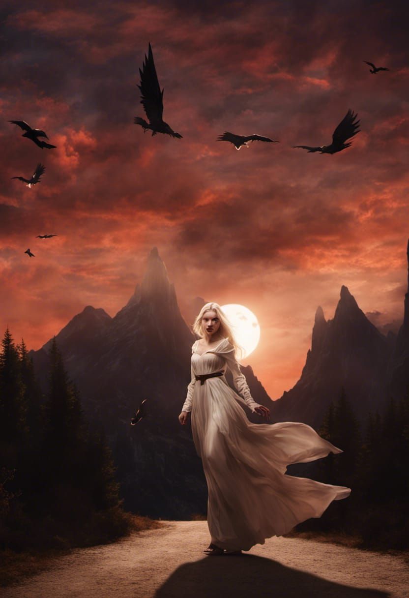Vampire Running from Sunrise: Dark Fantasy Concept Art