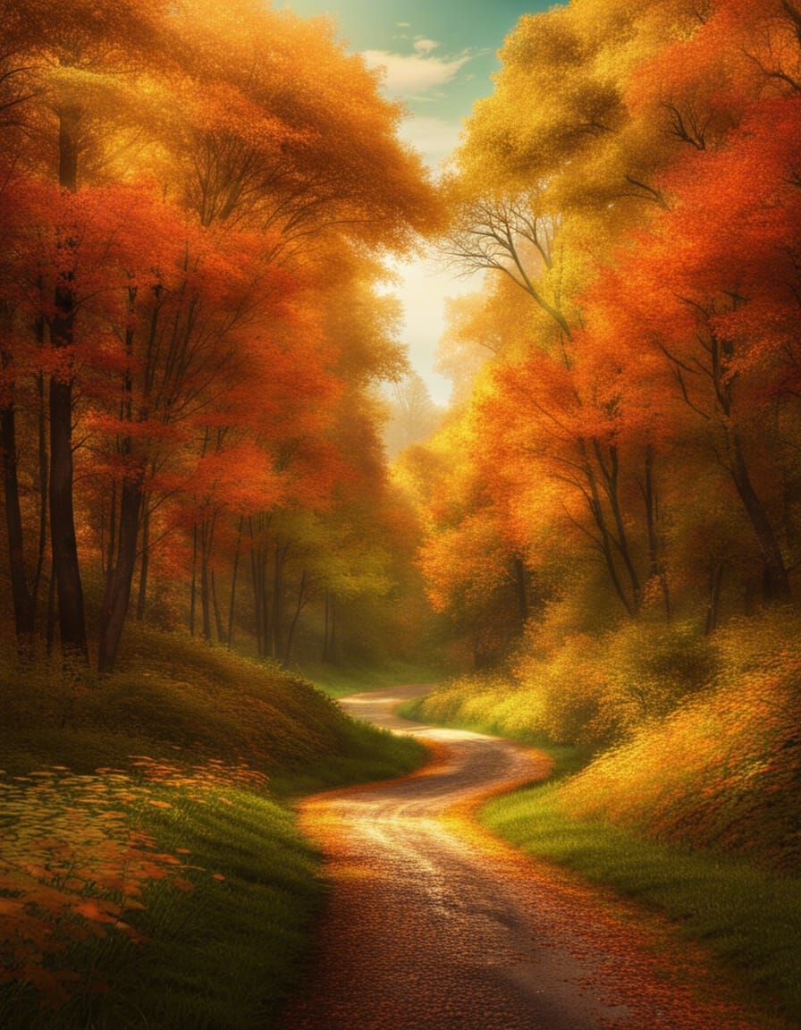 Winding Road Through Lush Forest in Autumn