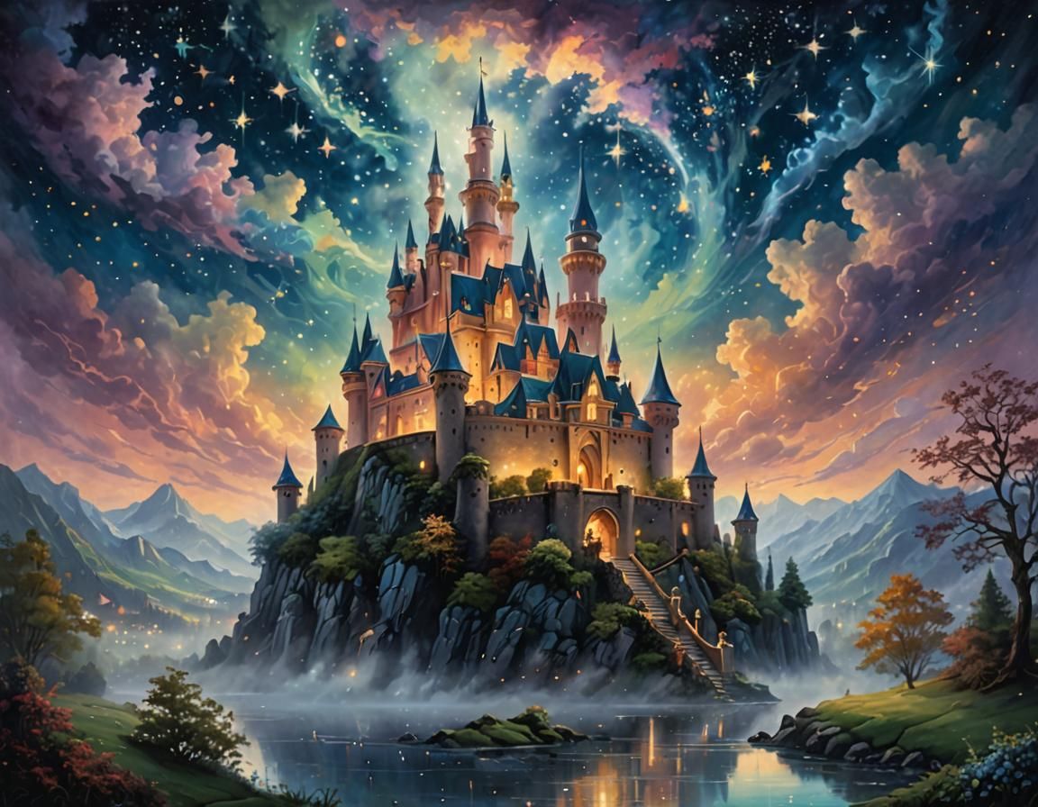 Mystical Castle in Ethereal Fantasy Landscape