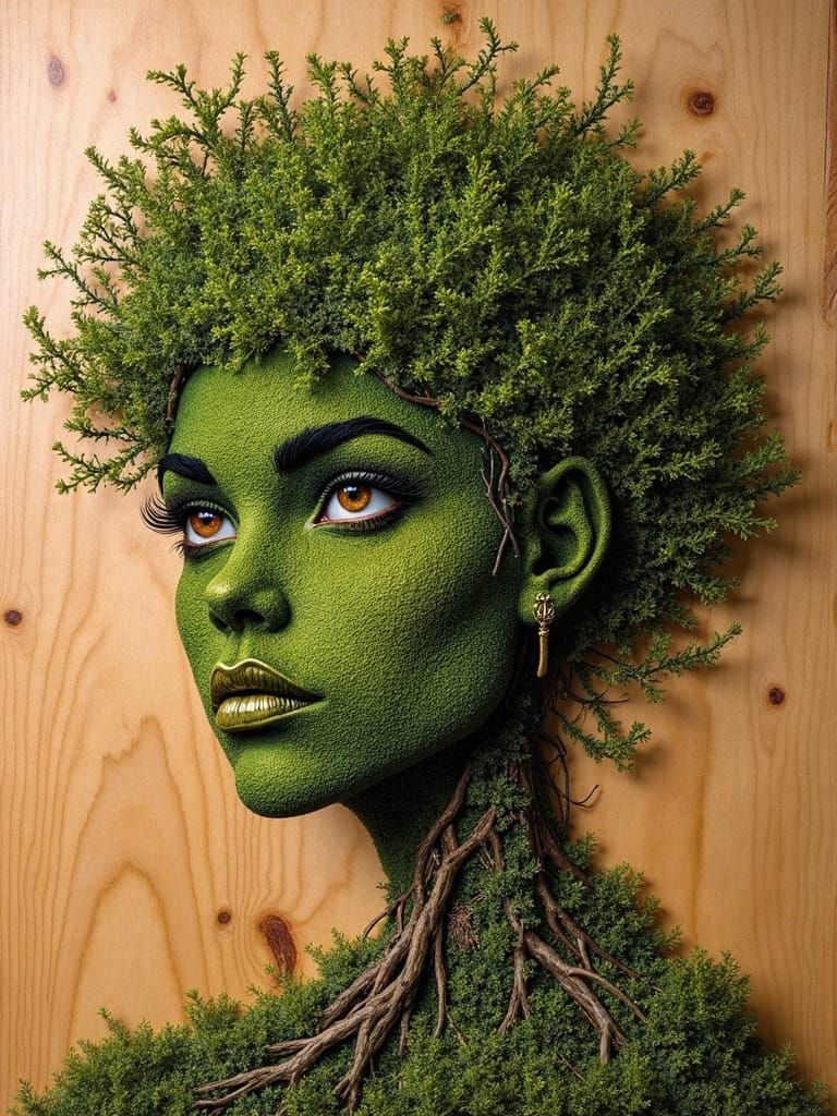 Pyrographically Whittled Moss Portrait in the Intensely Finite Days When the Walls Had Eyes and 3D Doodlecraft Was a Way...