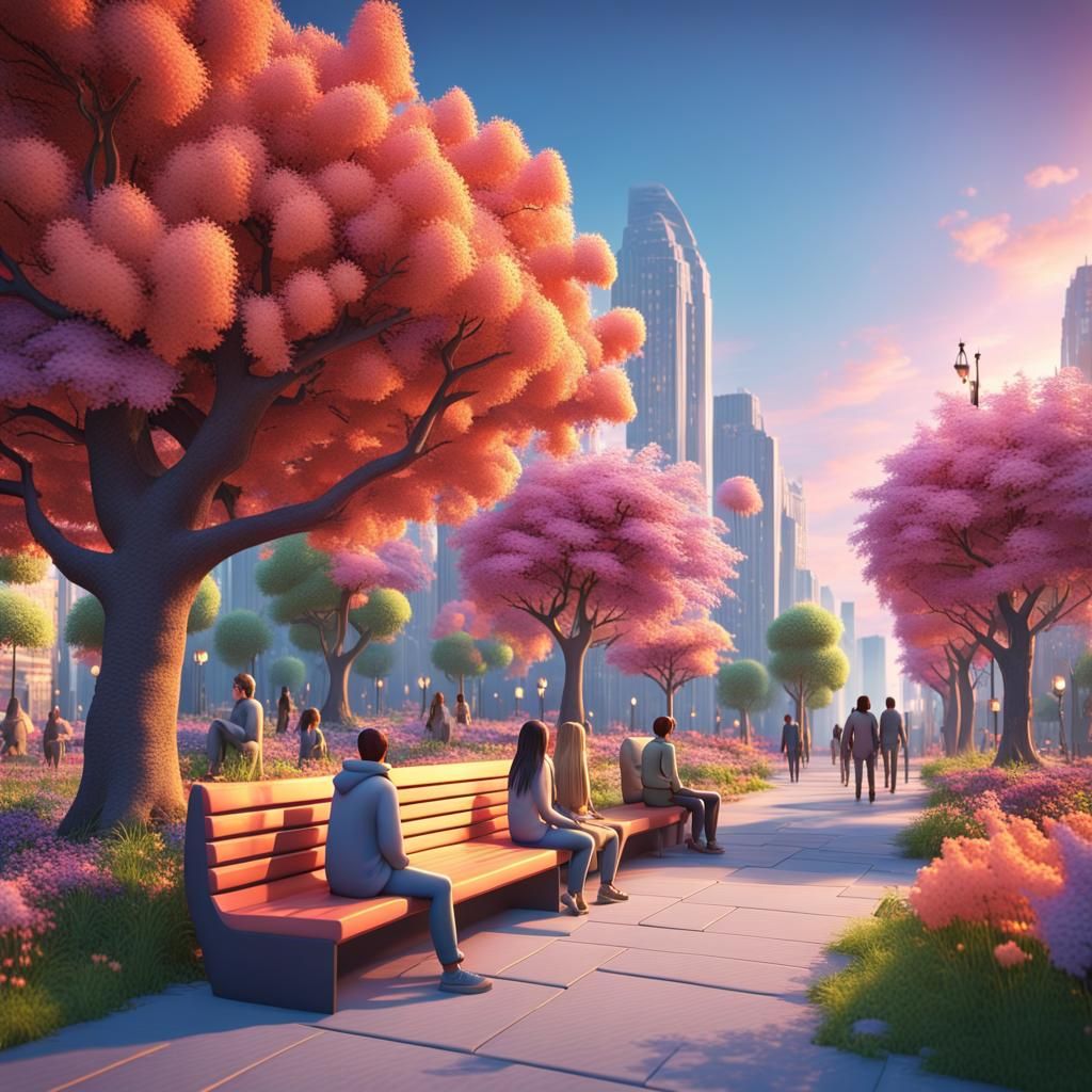 Utopian City Covered in Flowers, 3D Render