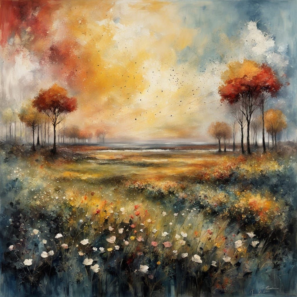 Expressionist Impasto Encaustic Painting with Summer Colors