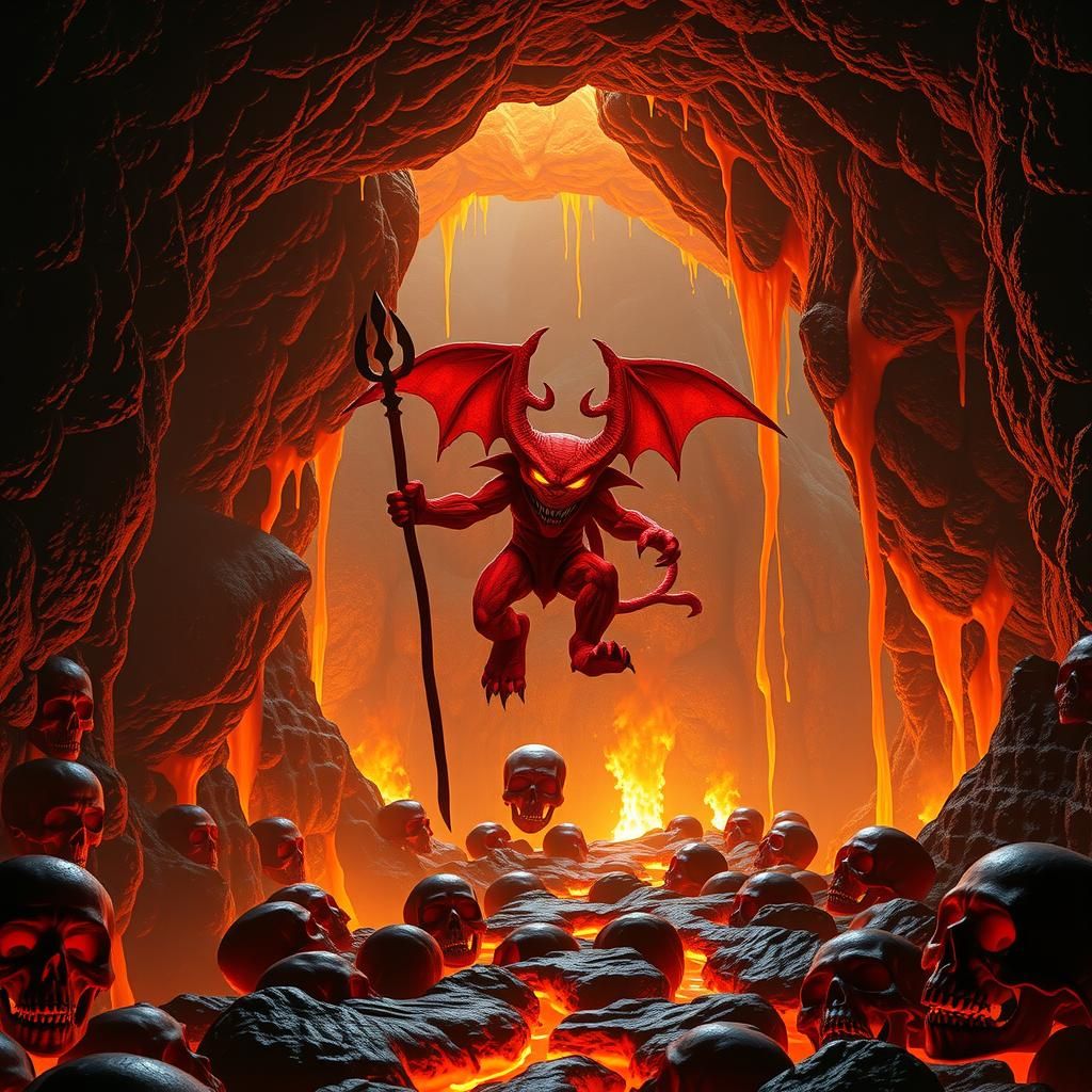 Menacing Demon in Lava Cavern: Claymation Style