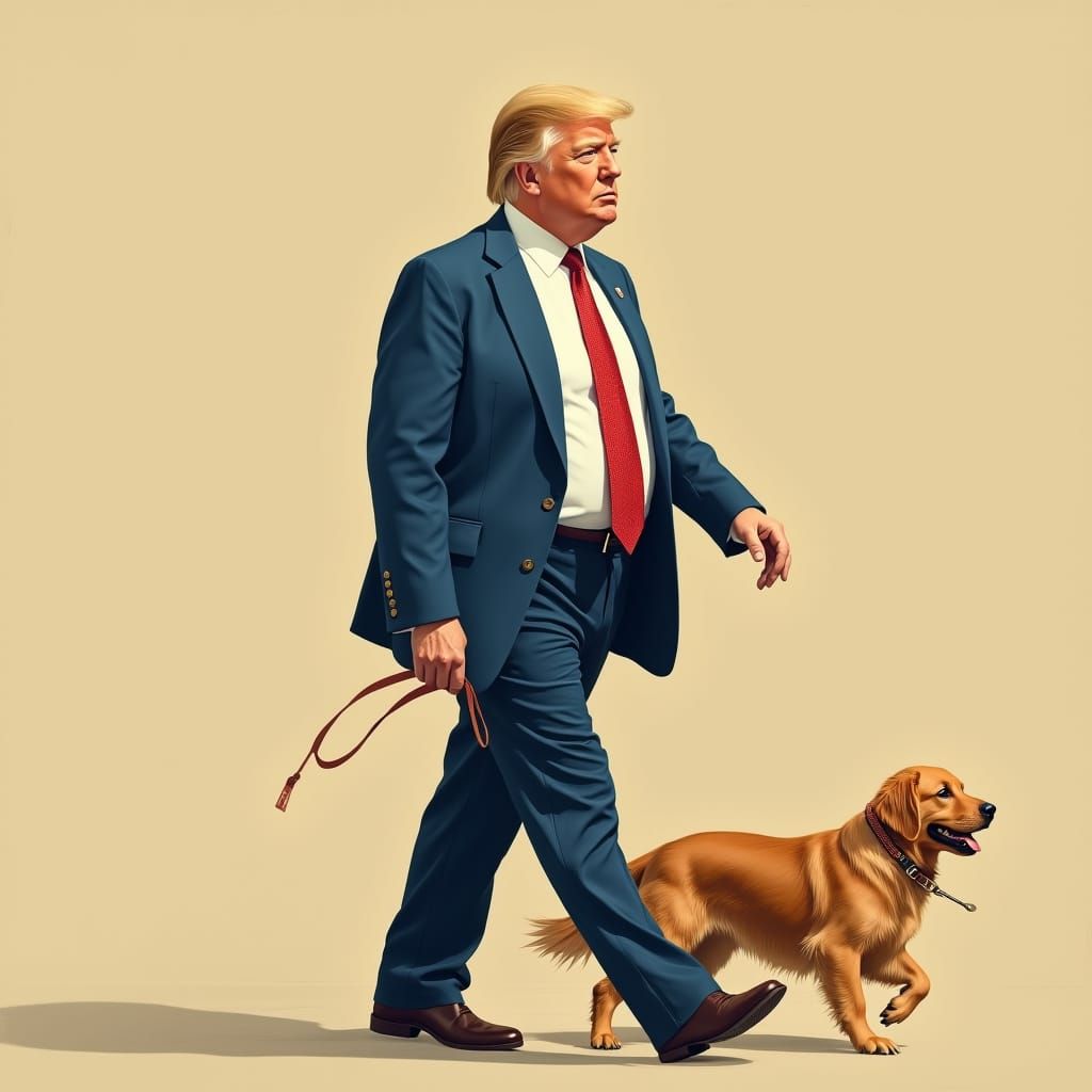 Donald Trump Walks Dog, Classical Portrait