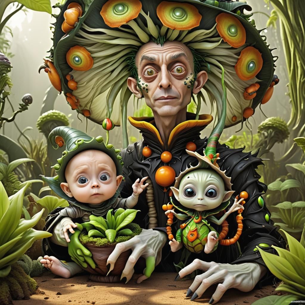 Adorable Alien Plant Wizard in Vibrant, Intricate Style