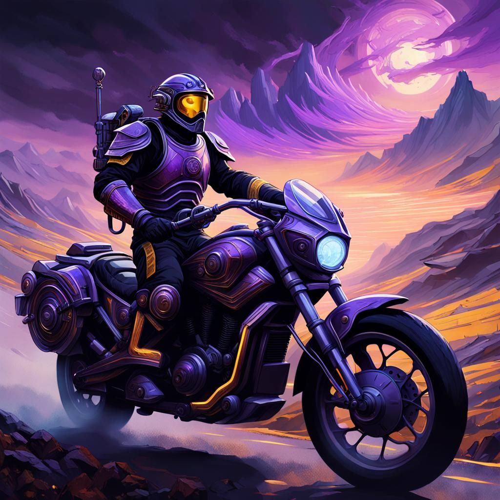 Armored Firefighter Rides Ethereal Motorcycle, Dark Fantasy ...