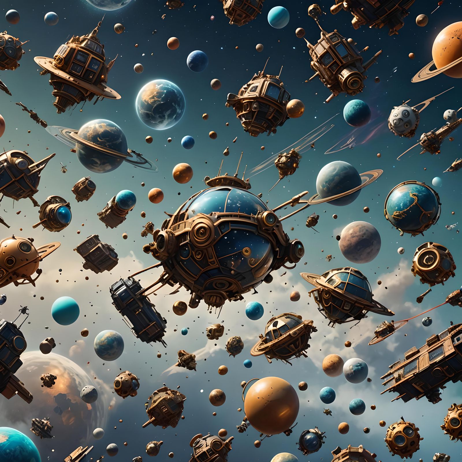Fantastical Items Floating in Space: Detailed Matte Painting