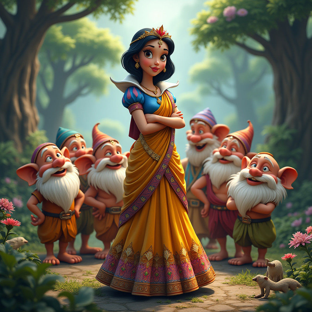 Snow White in Saree with Dwarfs, Concept Art