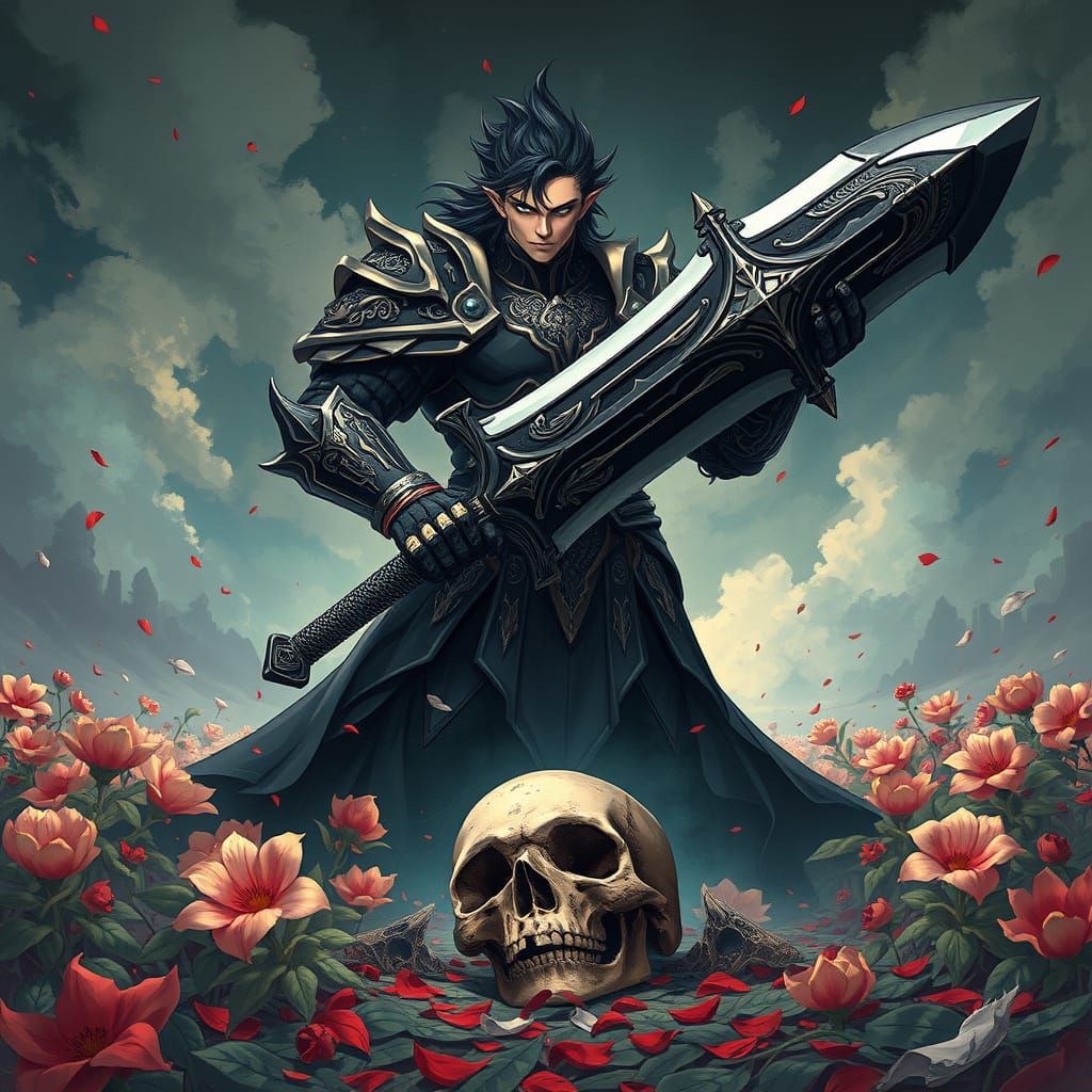 Regal Warrior in Black Armor, Wielding Greatsword