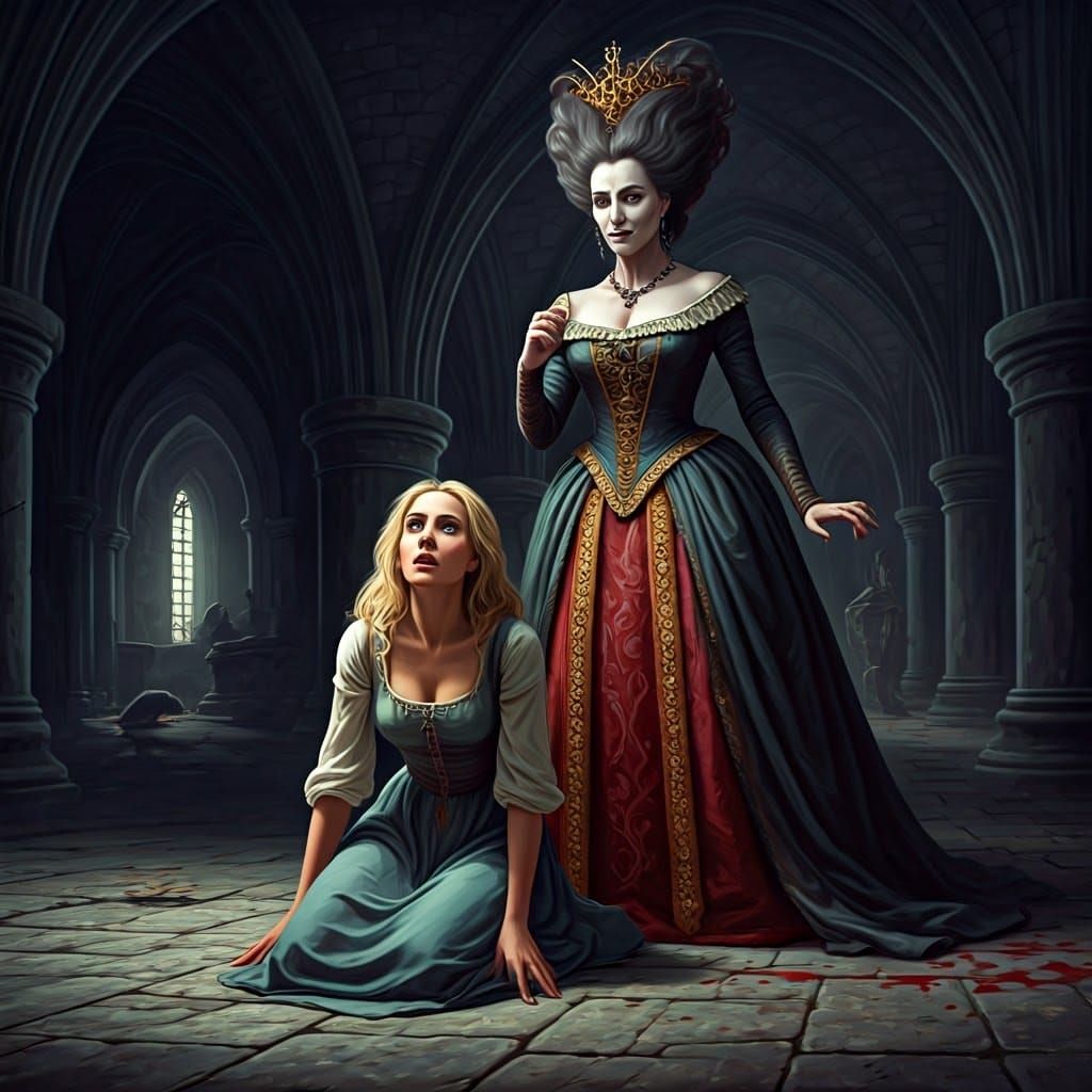 Surreal Impressionist Portrait of a Desperate Woman in a Dar...