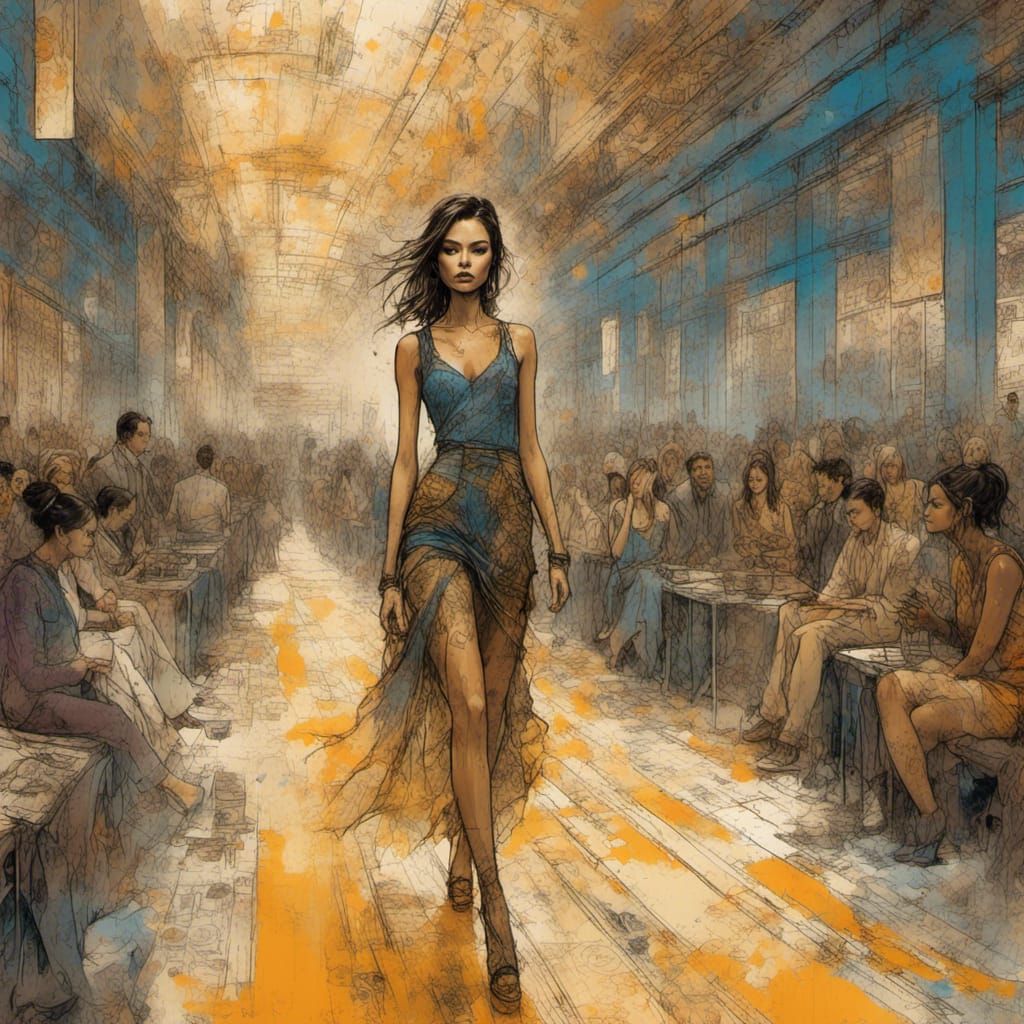 Haute Couture Model on Runway in Ornate Setting