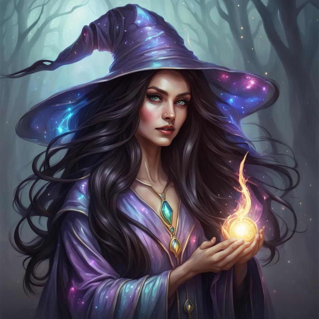 Iridized Female Wizard Portrait in Digital Art Style