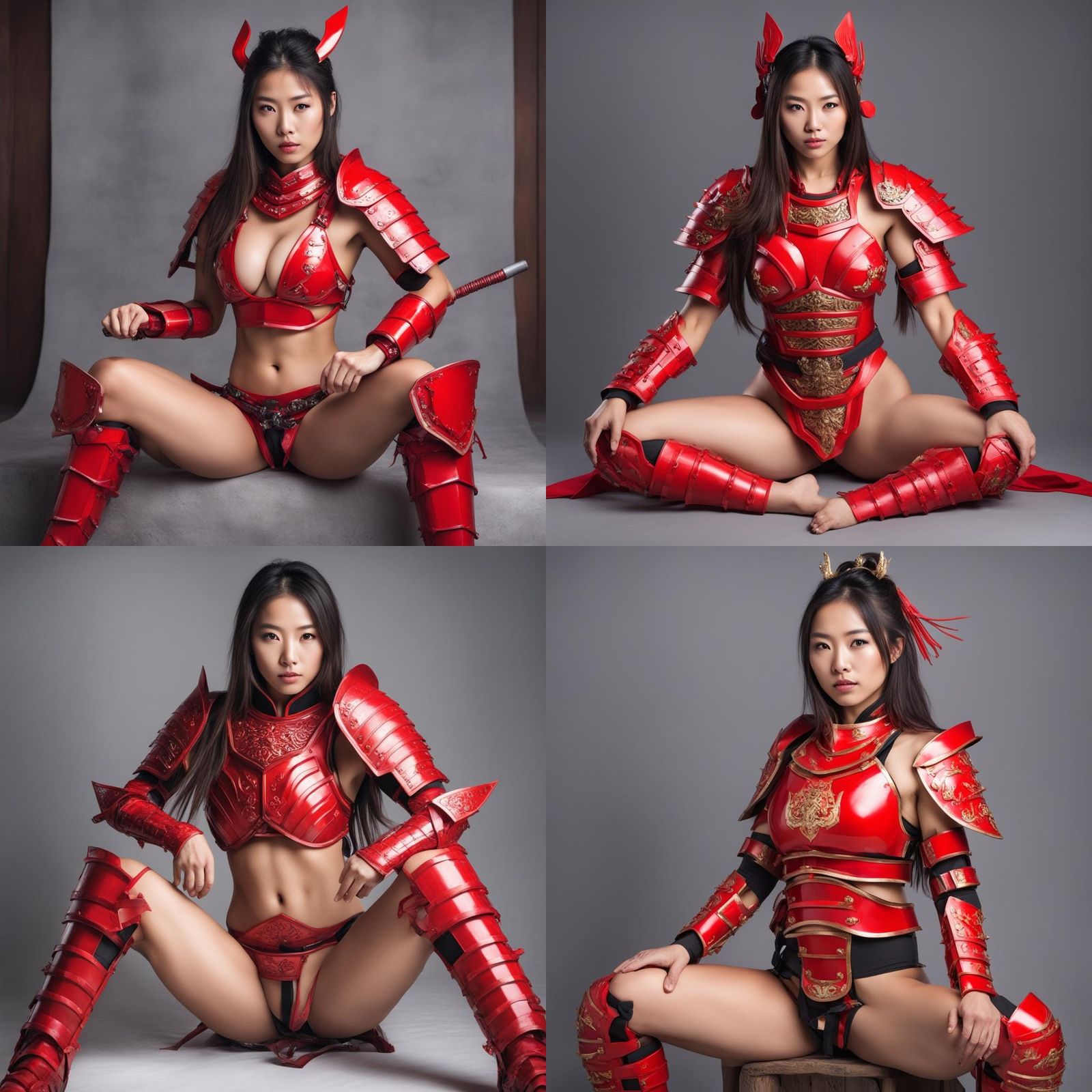 Asian Woman in Samurai Armor and Bikini
