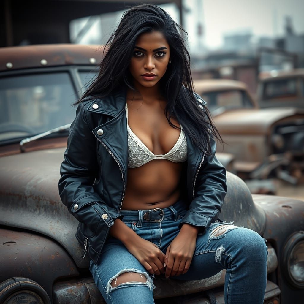 Moody Indian Rebel in Abandoned Junkyard