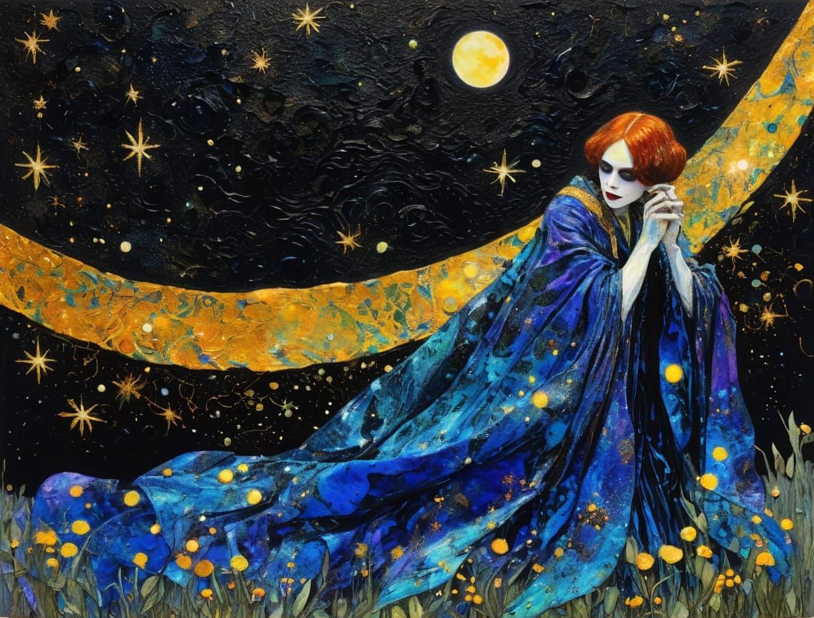 Ethereal Vampire Goddess in Sparkling Moonlight Attire