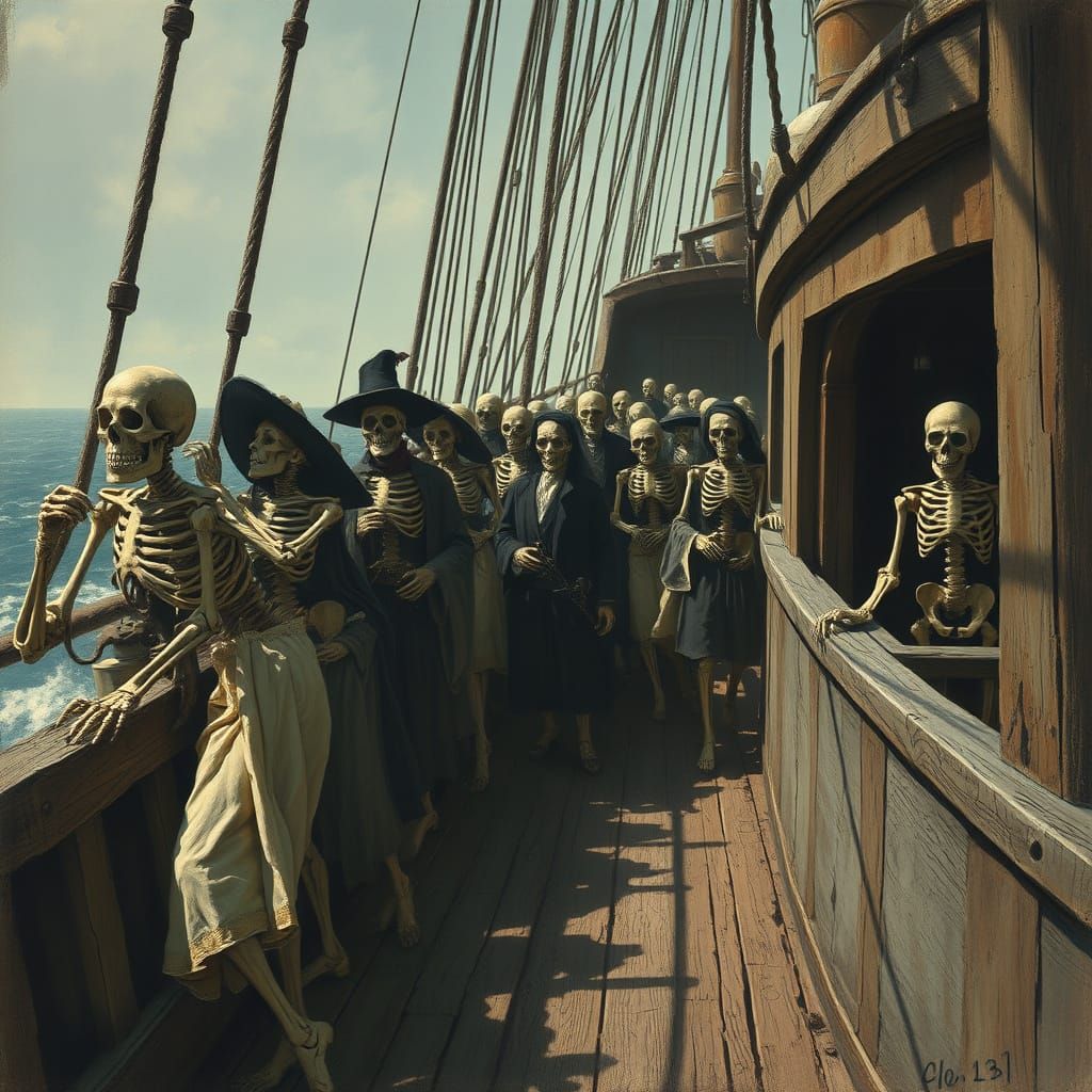 Skeletal Sailors Frozen in Macabre Dance