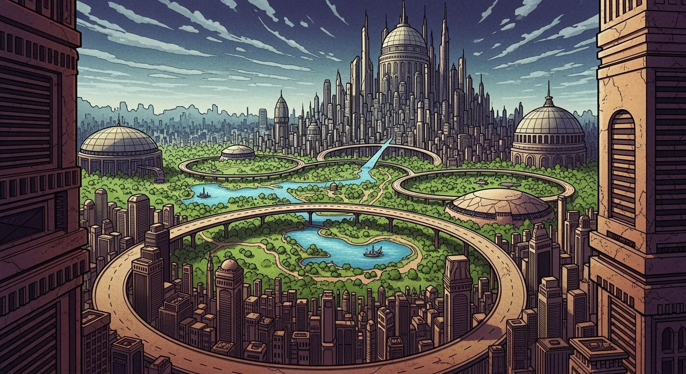 Futuristic Cityscape in Comic Book Fantasy Art Style