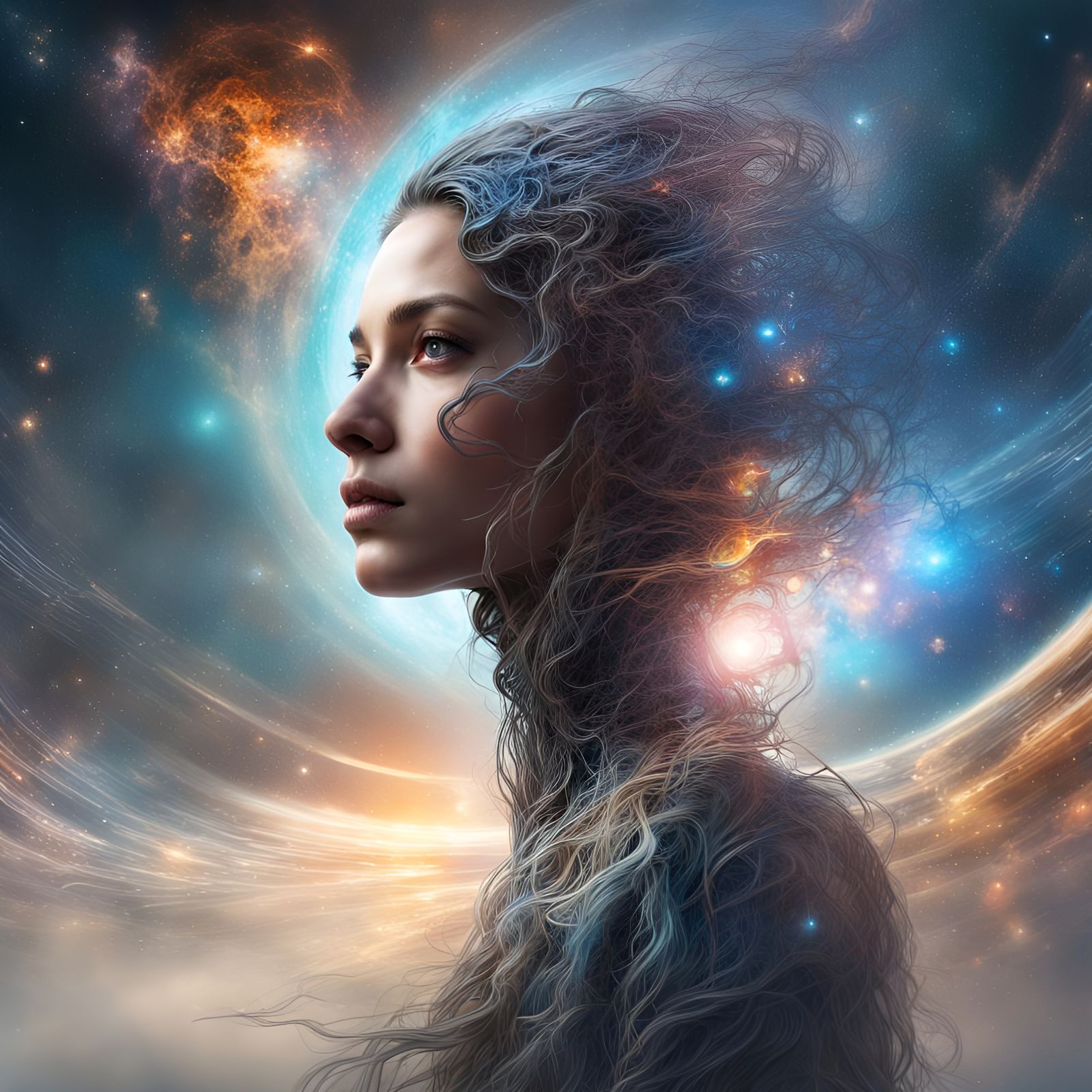 Time and Space Personified in Hyperrealistic Portrait