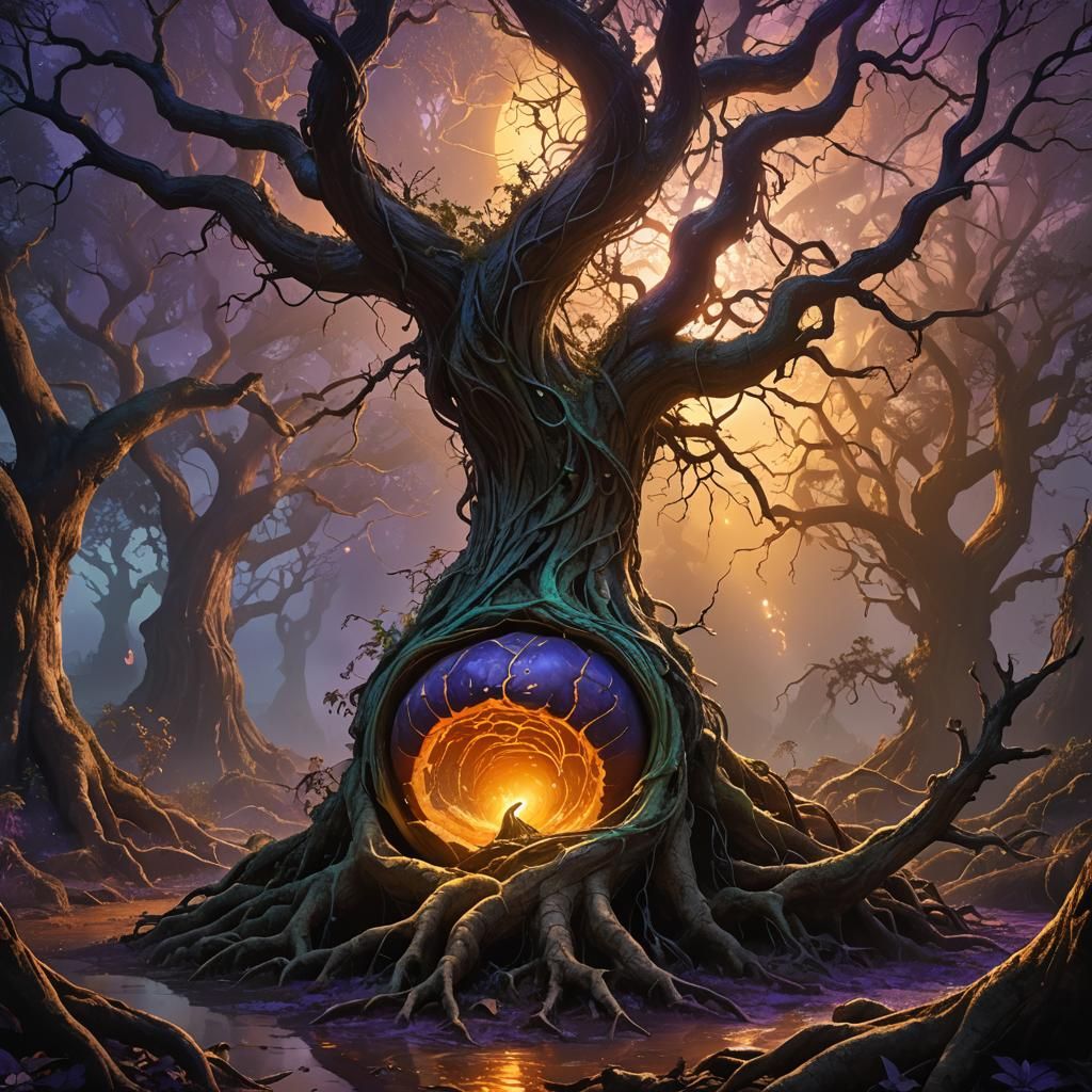 Luminescent Gourd Rising from Ancient Roots