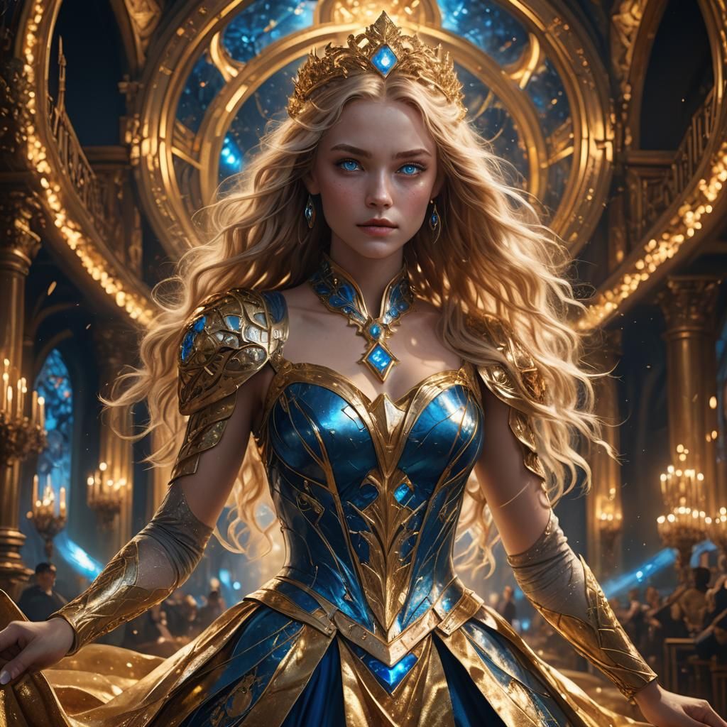 Golden Haired Goddess with Electric Blue Eyes