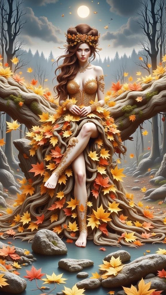 Autumn Goddess in Hyperrealism Style
