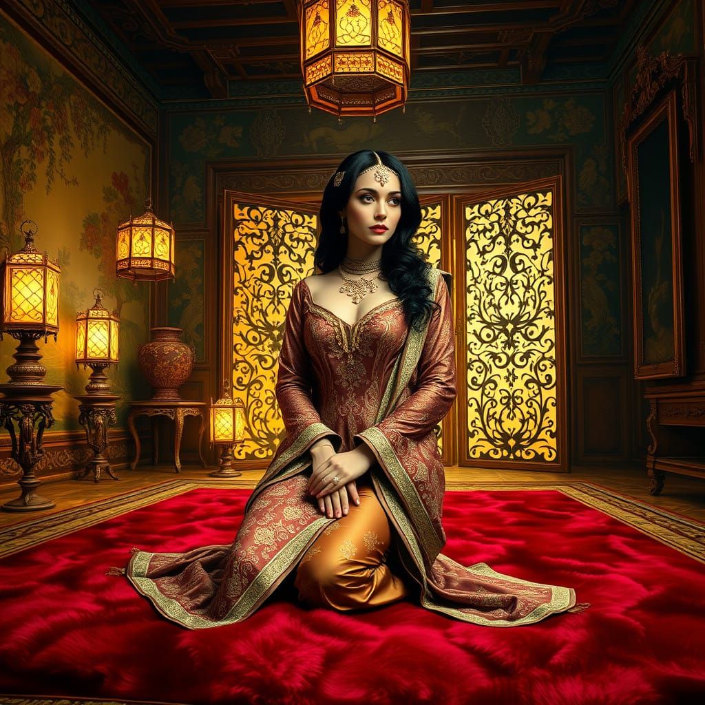 Exotic Princess in Opulent Eastern Chamber