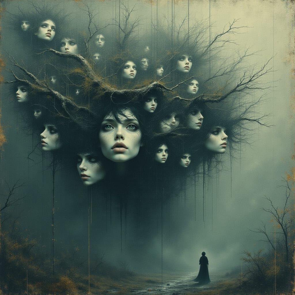 Ethereal Faces in Mist: A Dark Fantasy