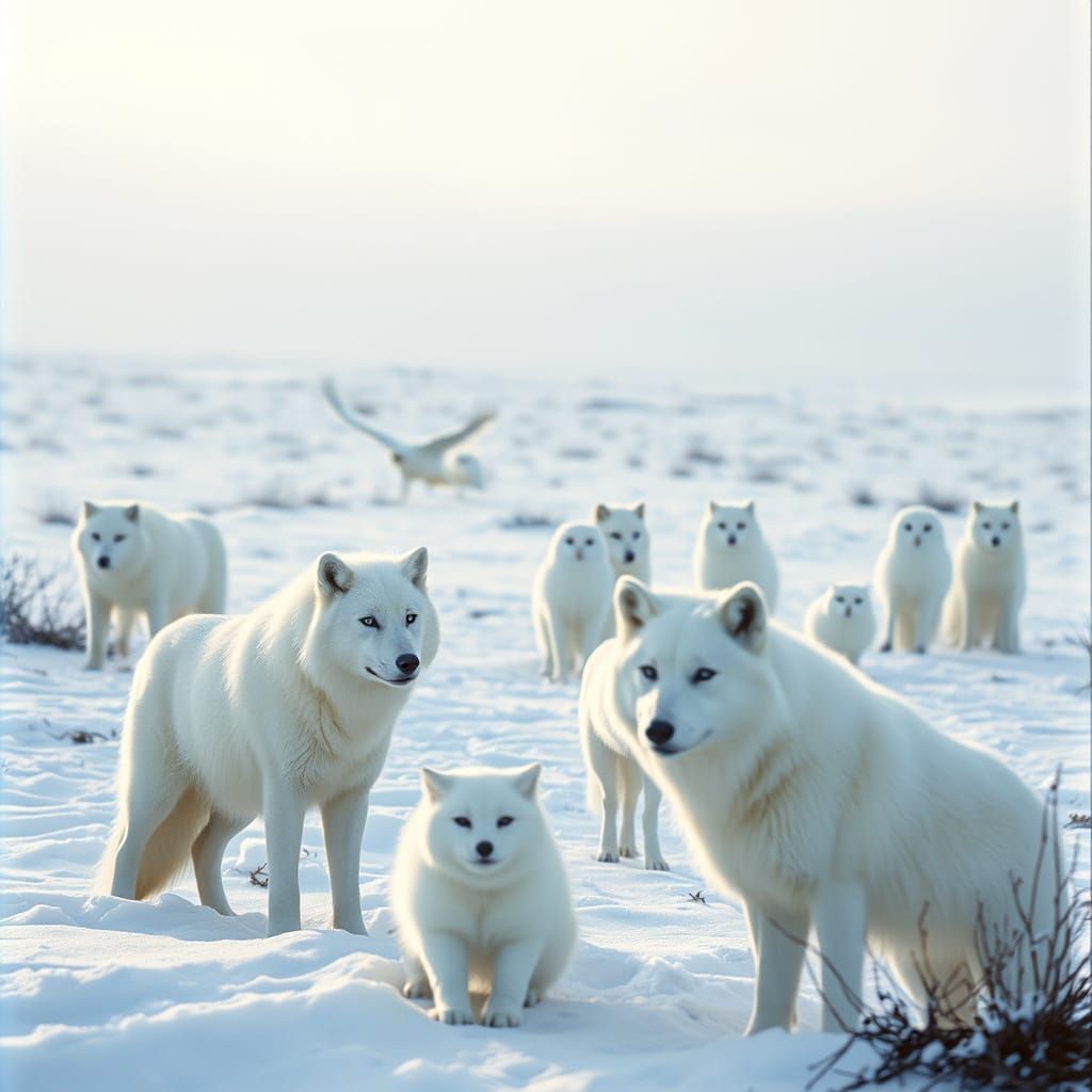 White Animals in Snowy Landscape with Cinematic Lighting